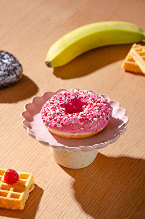 Fungo Ayaklı Pasta Kek Sunum Tabağı 15 cm | Pembe