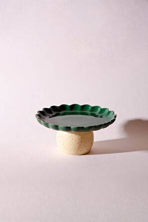 Fungo Ayaklı Pasta Kek Sunum Tabağı 15 cm | Yeşil