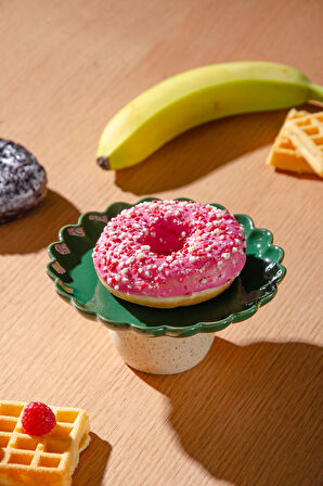 Fungo Ayaklı Pasta Kek Sunum Tabağı 15 cm | Yeşil