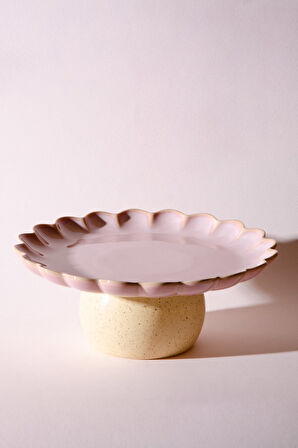 Fungo Ayaklı Pasta Kek Sunum Tabağı 23 cm | Pembe