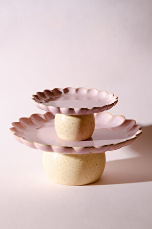 Fungo Ayaklı Pasta Kek Sunum Tabağı 23 cm | Pembe