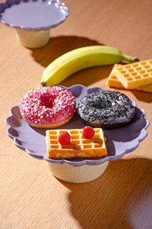 Fungo Ayaklı Pasta Kek Sunum Tabağı 23 cm | Mor