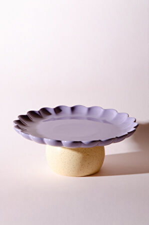 Fungo Ayaklı Pasta Kek Sunum Tabağı 23 cm | Mor