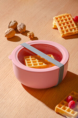 Moca Stoneware Hava Geçirmez Şeffaf Kapaklı Saklama Kabı 1000 ml | Pembe