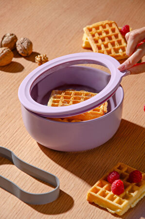 Moca Stoneware Hava Geçirmez Şeffaf Kapaklı Saklama Kabı 1000 ml | Mor