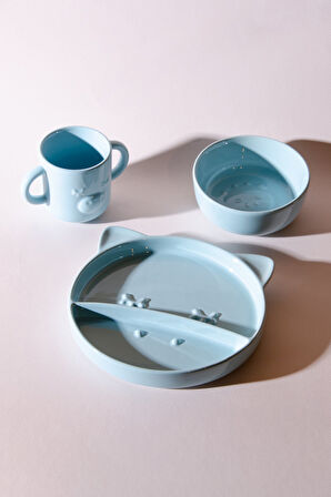 Lulu 3 Parça Zürafa Desenli Mama Seti | Mavi