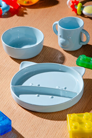 Lulu 3 Parça Zürafa Desenli Mama Seti | Mavi