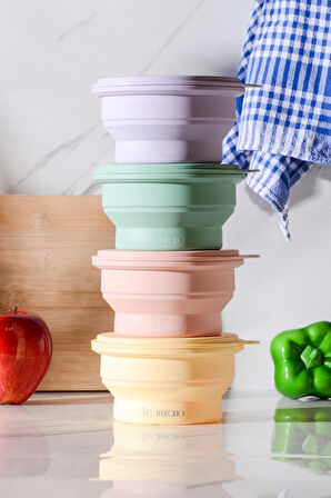 Mori Hava Sızdırmaz Yuvarlak Katlanabilir Silikon Saklama Kabı 400 ml | Pembe