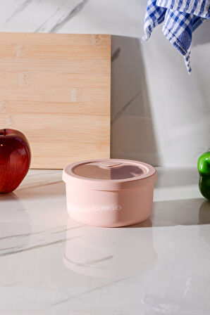 Pastel Hava Sızdırmaz Yuvarlak Silikon Saklama Kabı 400 ml | Pembe