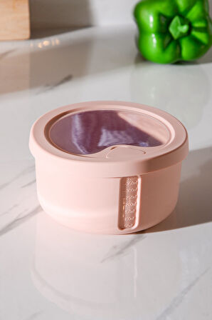 Pastel Hava Sızdırmaz Yuvarlak Silikon Saklama Kabı 400 ml | Pembe