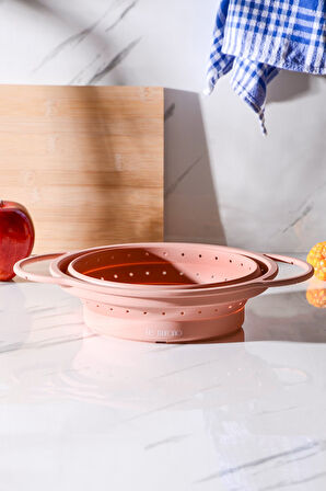 Flow Katlanabilir Isıya Dayanıklı Silikon Süzgeç 23 cm | Pembe