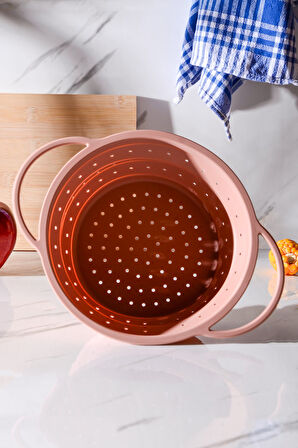 Flow Katlanabilir Isıya Dayanıklı Silikon Süzgeç 23 cm | Pembe