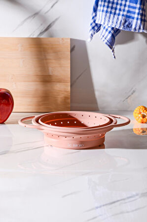 Flow Katlanabilir Isıya Dayanıklı Silikon Süzgeç 20 cm | Pembe