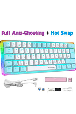 Rgb Oyuncu Klavyesi MX-1 Mekanik Gaming Blue Switch Klavye Türkçe Q Beyaz Mini Klavye