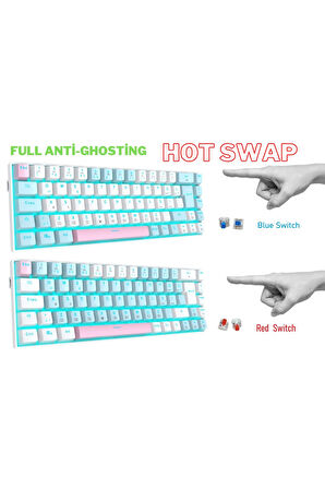 R10 Mekanik Oyuncu Klavyesi Full Anti-Ghosting Hot Swap Red Switch Buz Mavisi Işıklandırma (TürkçeQ)