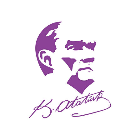 Atatürk Silüet ve İmza Sticker 17x17 Cm Mor