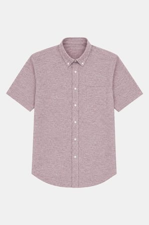 Bordo %100 Pamuk Düğmeli Yaka Regular Fit Cepli Kısa Kollu Gömlek 