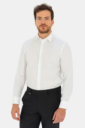 Beyaz %100 Pamuk Regular Fit Sivri Yaka Uzun Kollu Gömlek