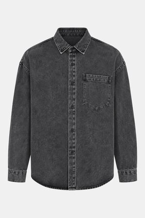 Antrasit Regular Fit Pamuk Cepli Uzun Kollu Denim Ceket Gömlek