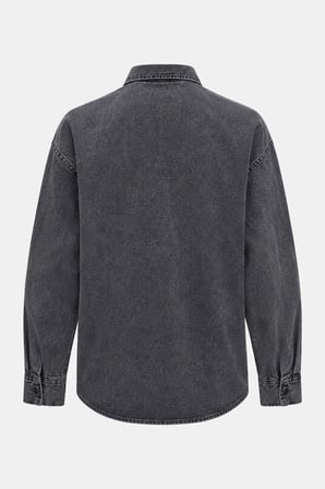 Antrasit Regular Fit Pamuk Cepli Uzun Kollu Denim Ceket Gömlek