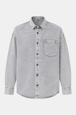 Açık Gri Regular Fit Pamuk Cepli Uzun Kollu Denim Ceket Gömlek