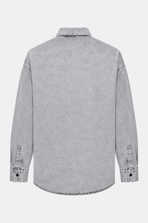 Açık Gri Regular Fit Pamuk Cepli Uzun Kollu Denim Ceket Gömlek