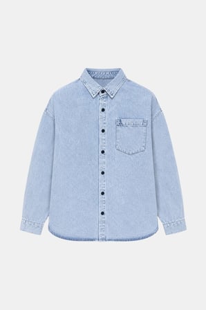 Buz Mavisi Regular Fit Pamuk Cepli Uzun Kollu Denim Ceket Gömlek