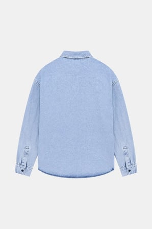 Buz Mavisi Regular Fit Pamuk Cepli Uzun Kollu Denim Ceket Gömlek
