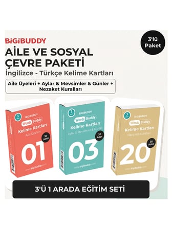 WordsBuddy Çocuklar İçin Türkçe İngilizce Aile ve Sosyal Çevre Paketi 90 Kart 3'lü Set (Cihaz Hariç)