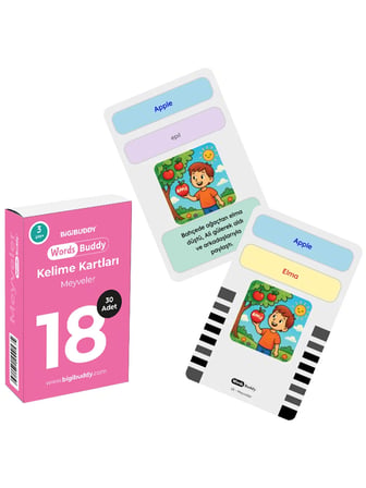 WordsBuddy Türkçe İngilizce Kelime Kartları Besinler ve Mutfak 90 Kart 3’lü Set (BigiOne Cihaz Hariç)