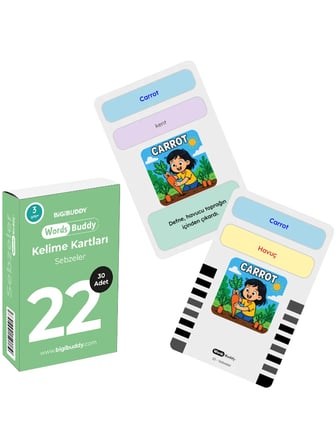 WordsBuddy Türkçe İngilizce Kelime Kartları Besinler ve Mutfak 90 Kart 3’lü Set (BigiOne Cihaz Hariç)