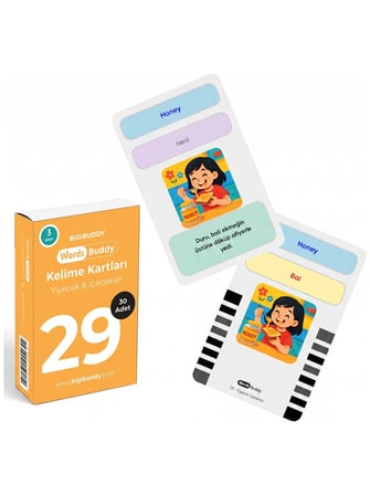 WordsBuddy Türkçe İngilizce Kelime Kartları Besinler ve Mutfak 90 Kart 3’lü Set (BigiOne Cihaz Hariç)