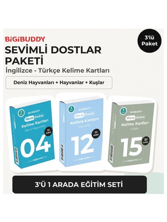 WordsBuddy Çocuklar İçin Türkçe İngilizce Sevimli Dostlar Paketi 90 Kart 3'lü Set (Cihaz Hariç)