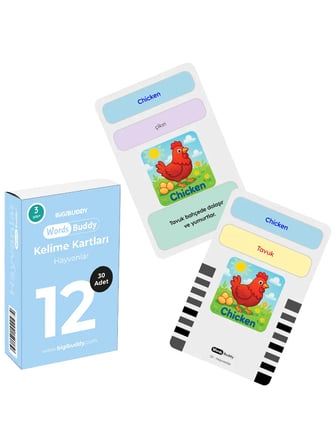 WordsBuddy Çocuklar İçin Türkçe İngilizce Sevimli Dostlar Paketi 90 Kart 3'lü Set (Cihaz Hariç)