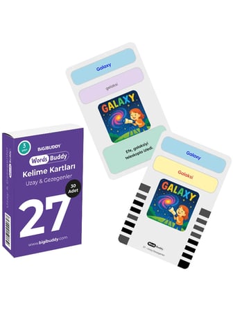 WordsBuddy Çocuklar İçin Türkçe İngilizce Doğa ve Uzay Paketi 90 Kart 3'lü Set (Cihaz Hariç)