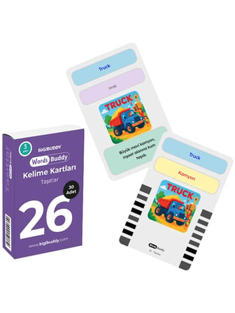 WordsBuddy Türkçe İngilizce Kelime Kartları Şehir Hayatı ve Ulaşım 90 Kart 3’lü Set (BigiOne Cihaz Hariç)