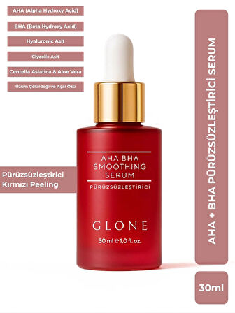 GLONE AHA + BHA Pürüzsüzleştirici Yüz Serumu | 30 ml | Gözenek Sıkılaştırıcı, Leke ve Siyah Nokta Karşıtı Peeling