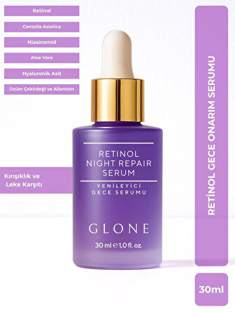 GLONE Retinol Gece Bakım Serumu | 30ml | Yaşlanma, Kırışıklık ve Leke Karşıtı Cilt Yenileyici Formül