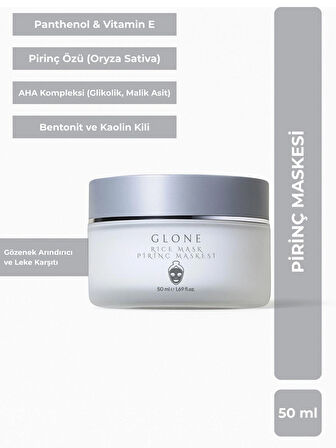 GLONE Pirinç Maskesi | 50ml | AHA & Kil | Gözenek Arındırıcı ve Leke Karşıtı