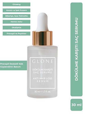 GLONE Dökülme Karşıtı Saç Serumu | 30ml | Procapil & Biberiye | Kök Güçlendirici ve Canlandırıcı Bakım 