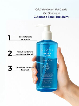 GLONE Lakarin Tonik | 200ml | Laktik Asitli (AHA) Pürüzsüzleştirici Etki | Arındırıcı ve Gözenek Sıkılaştırıcı