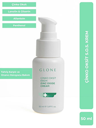 GLONE Çinko Oksit SOS Krem | 50ml | Çinko Oksit & Pantenol & Lanolin | Pişik, Tahriş ve Kızarıklık için Yatıştırıcı Bariyer Bakımı