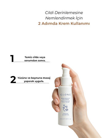 GLONE Nemlendirici Yüz Kremi | 100ml | Ginseng & Kolajen | Onarıcı ve Işıltı Veren Günlük Bakım 