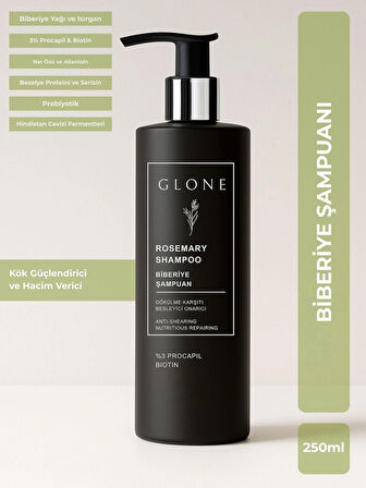 GLONE Biberiye Şampuanı | 250ml | %3 Procapil & Biotin | Saç Kökü Güçlendirici ve Hacim Veren, Sülfatsız