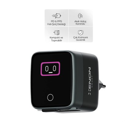 Xenon Smart Hızlı Şarj Adaptörü | 70W, GaN, USB-C & USB-A, Dahili Type-C Kablo, PD PPS, Dijital Ekran (X6413)
