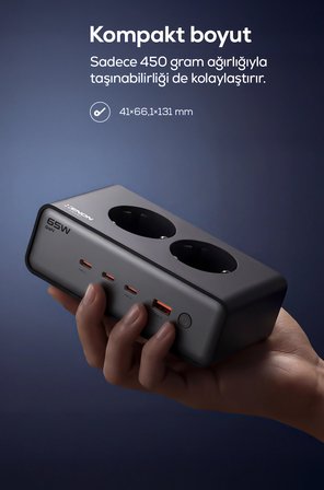 Masaüstü Priz Hızlı Şarj İstasyonu 6 in 1 | 2x 4000W AC, 65W 3xUSB-C, 1 USB-A, 100W Kablo (X6423)