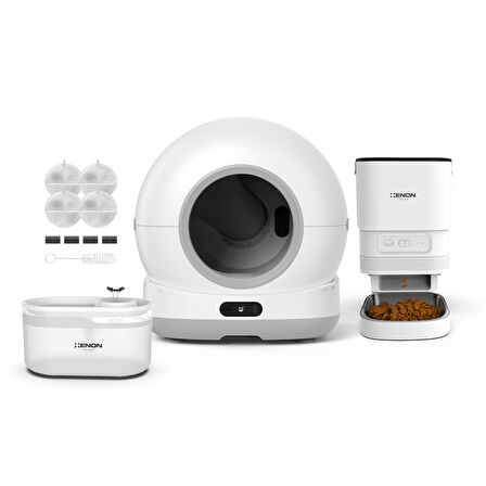 Xenon Smart Akıllı Otomatik Kameralı Kedi Tuvaleti Paslanmaz Çelik Kaseli Mama Kabı Led Işıklı Su Pınarı ve Filtre 4'lü Pet Seti