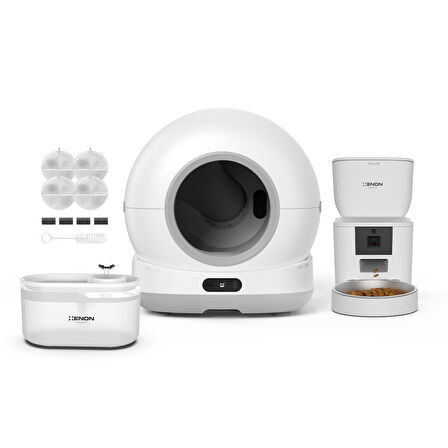 Xenon Smart Akıllı Otomatik Kameralı Kedi Tuvaleti Paslanmaz Çelik Kaseli 4LT Mama Kabı Led Işıklı Su Pınarı ve Filtre 4'lü Pet Seti