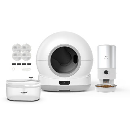 Xenon Smart Akıllı Otomatik Kameralı Kedi Tuvaleti Paslanmaz Çelik Kaseli 5LT Mama Kabı Led Işıklı Su Pınarı ve Filtre 4'lü Pet Seti