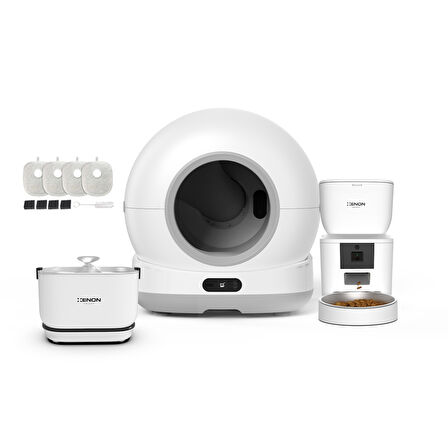Xenon Smart Akıllı Otomatik Kameralı Kedi Tuvaleti Paslanmaz Çelik Kaseli 4LT Mama Kabı Bataryalı Su Pınarı ve Filtre 4'lü Pet Seti